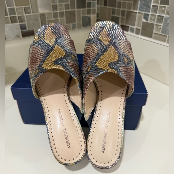 Adrienne Vittadini Snake Print Block Heel Mules - Picture 2 of 7